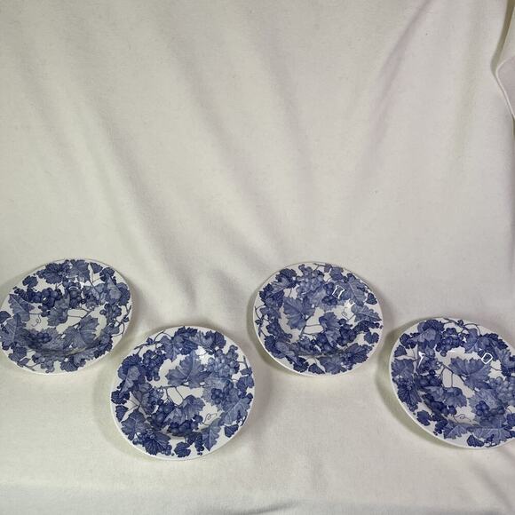 4 Rim Soup Bowl Windsor Browne WIB5 Quadrifoglio Italy Blue Grape Leaves Vines - Picture 1 of 5